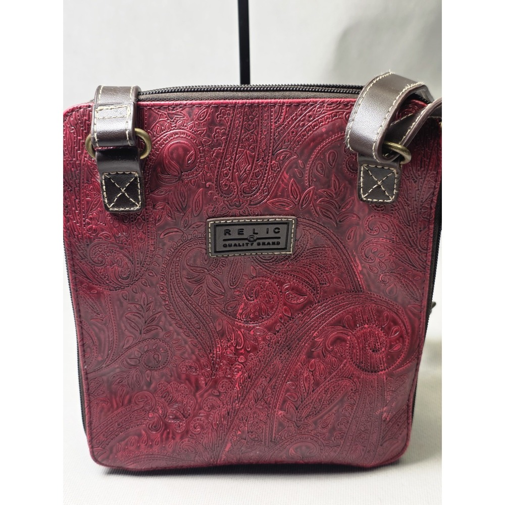 RELIC Crossbody/Shoulder Handbag Burgundy Red Paisley Vegan Leather ~WOW~